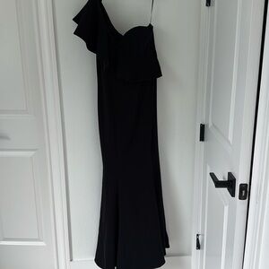 JAYGODFREY Black Asymmetrical One-Shoulder Cocktail Dress